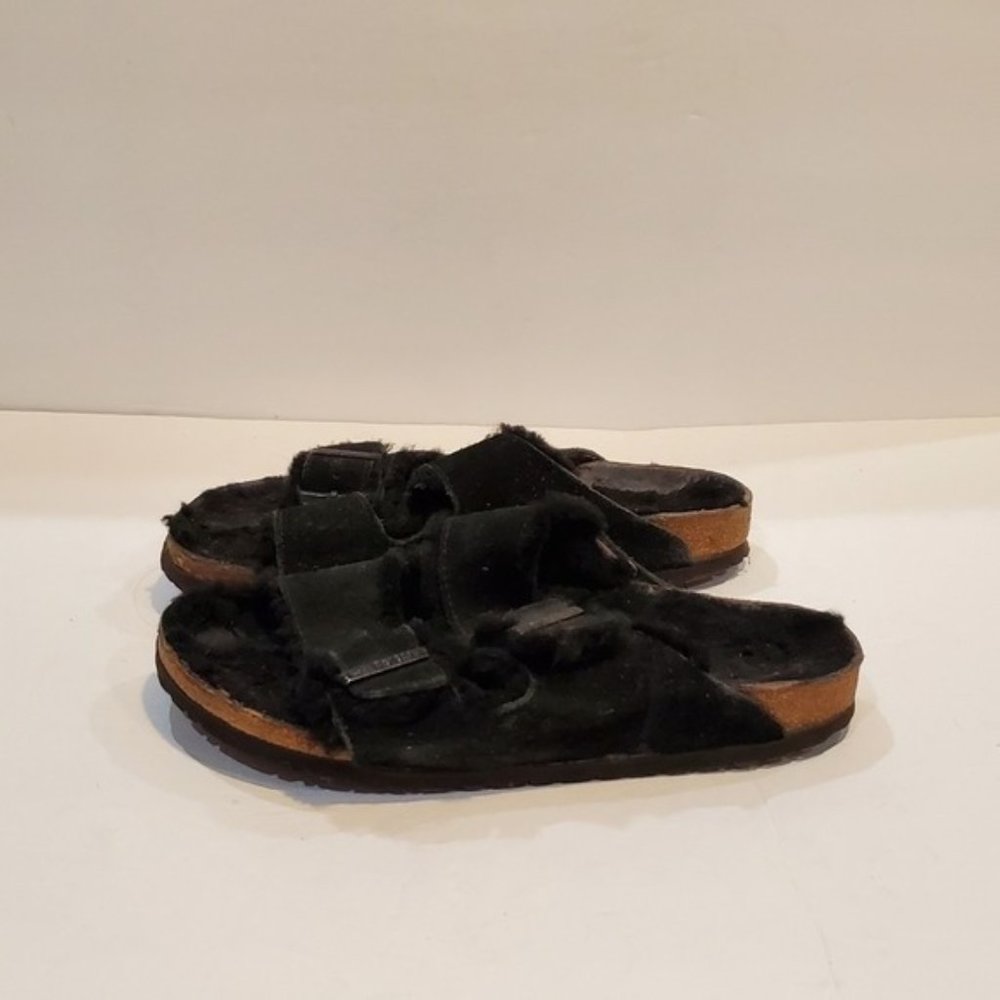 Birkenstock Arizona womens Fur 40 L9 M7 suede black sandals shoes slipper